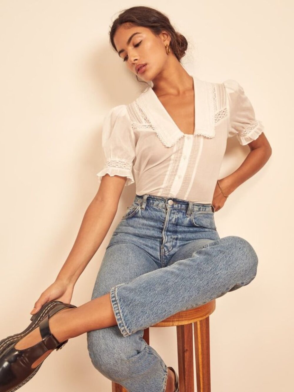 Reformation White Hara Button Down Blouse - XL